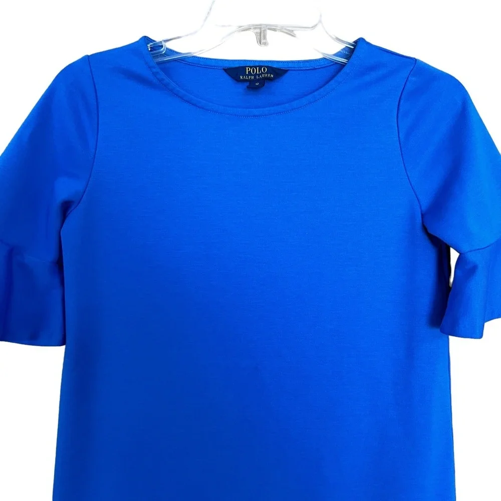 Polo Ralph Lauren Dress Girls Size 12 Blue Short Sleeve Ruffle Hem Casual